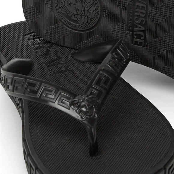 Versace Rubber Logo Platform Flip Flop Sandals - Picture 2 of 8